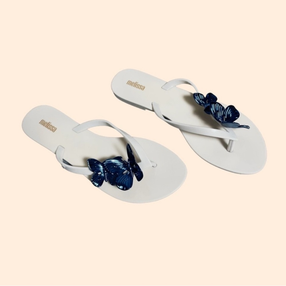 Melissa Harnonic Sandals with Blue Butterfly Accents - size 8